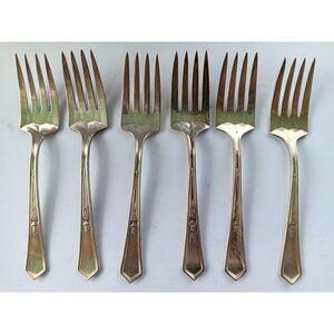 6 VINTAGE 1920 ROGERS XII SILVERPLATE DINNER FORKS LA TOURAINE PATTERN